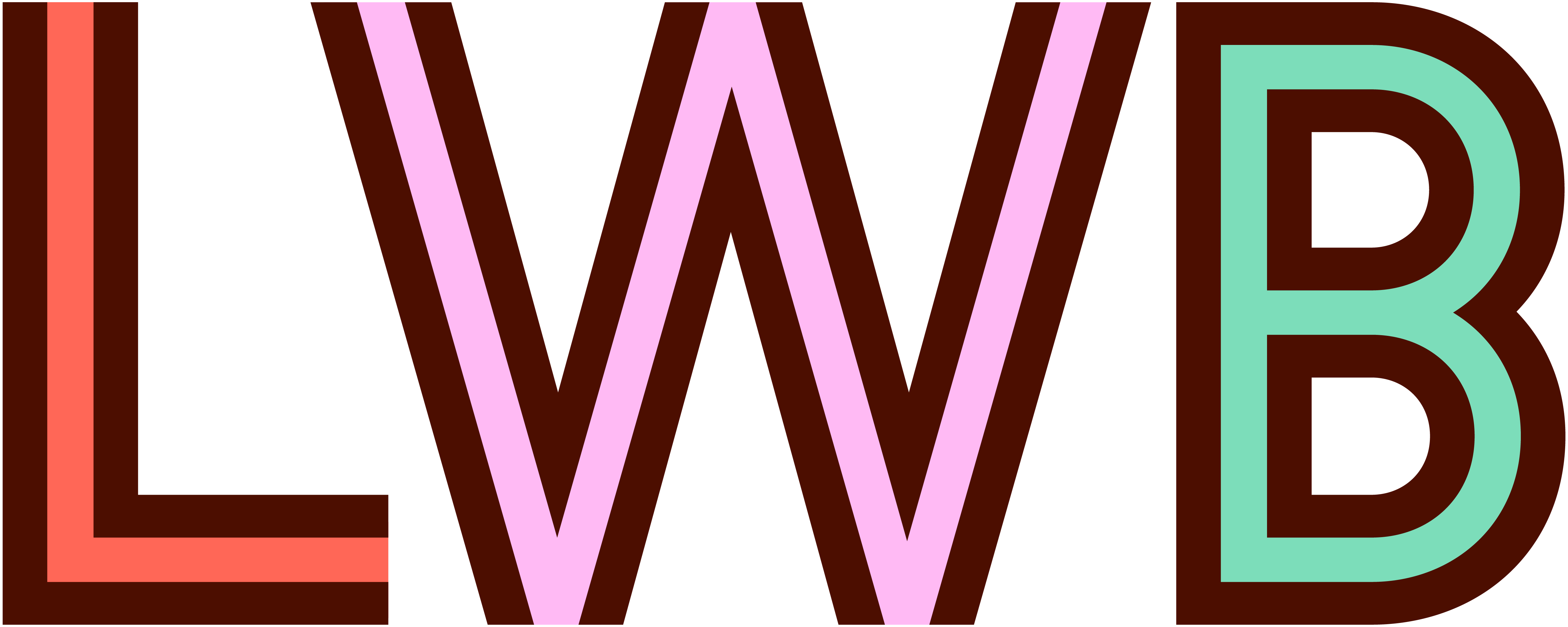 LWB's orange, pink, and teal lettermark