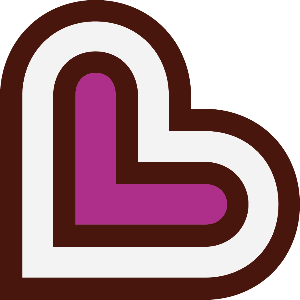 LWB brown and magenta heart icon.